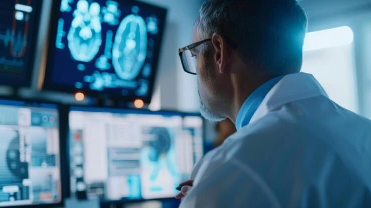 doctor-wearing-glasses-reviewing-dicom-images-on-multiple-monitors