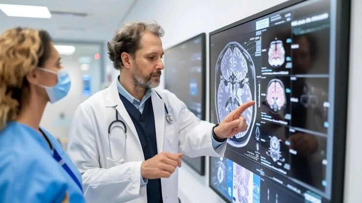 senior-and-female-doctors-reviewing-mri-on-touchscreen.