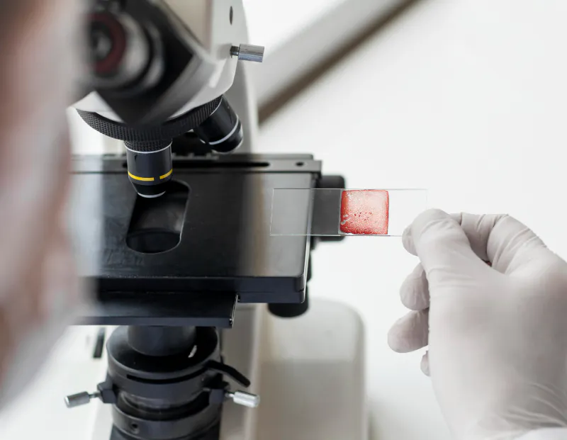 Technician inserting blood sample into testing device for detailed medical analysis.